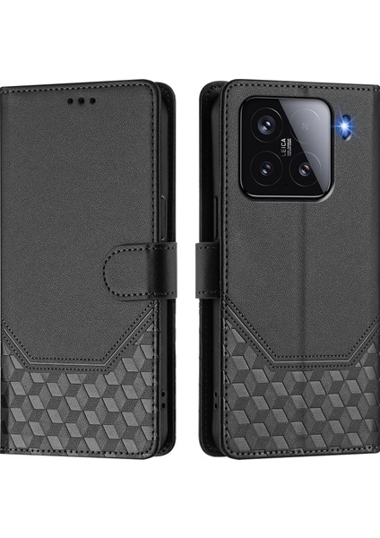 Xiaomi 15 Kılıf Baskılı Petek Rfıd Engelleme Deri Telefon Kılıfı Kayışlı-Siyah (Yurt Dışından) indirimleri