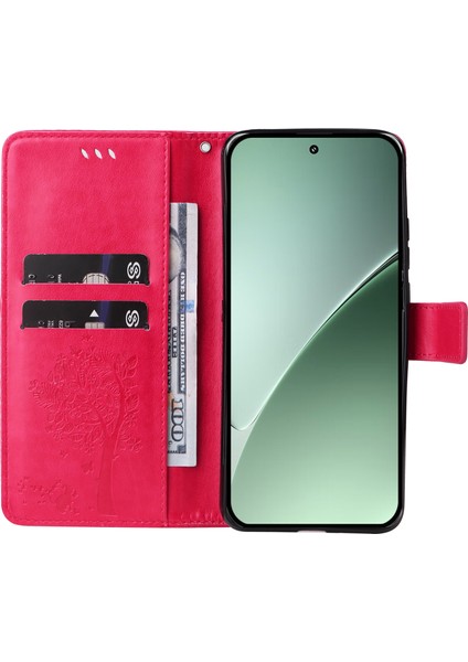 Xiaomi 15 Pro Kılıf Kedi Ağacı Desenli Flip Deri Telefon Kapağı-Gül (Yurt Dışından)