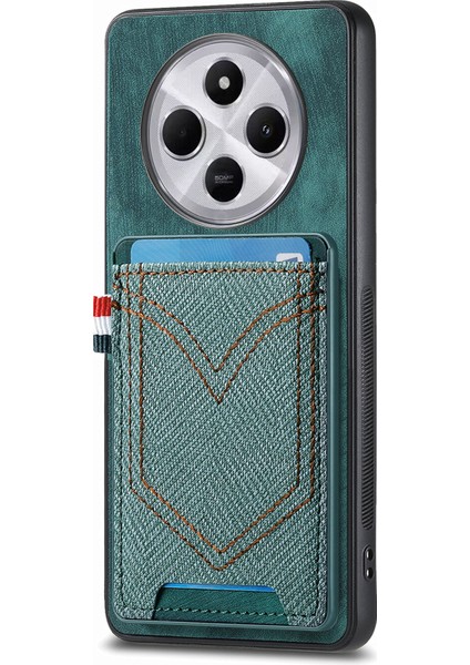 Xiaomi Redmi 14C 4G/14R 5g/poco C75 4g Retro Jean Kumaş Doku Deri Arka Kapak Kart Sahibinin-Yeşil Telefon Kılıfı (Yurt Dışından)