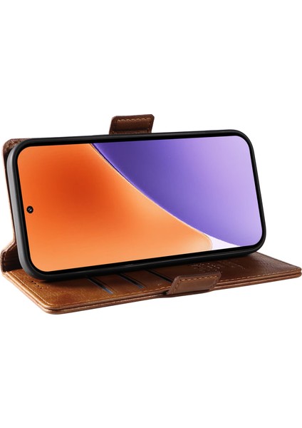 Xiaomi 15 Kılıf Yan Toka Pu Deri Telefon Kapağı Litchi Doku-Kahverengi Için (Yurt Dışından) modelleri