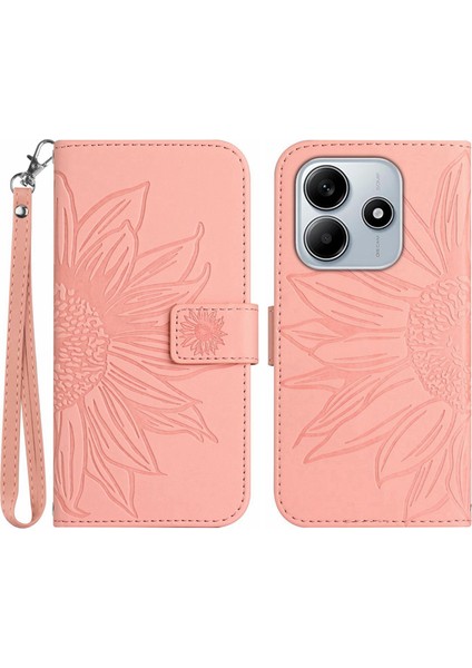 Xiaomi Redmi Note 14 5g Kılıf Ayçiçeği Deri Cüzdan Telefon Kılıfı Bilek Askılı-Açık Pembe (Yurt Dışından)