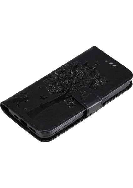 Xiaomi 15 Pro Kılıf Kedi Ağacı Desenli Flip Deri Telefon Kapağı-Siyah (Yurt Dışından)