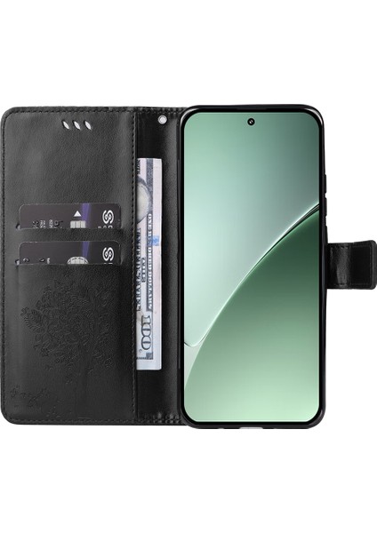 Xiaomi 15 Pro Kılıf Kedi Ağacı Desenli Flip Deri Telefon Kapağı-Siyah (Yurt Dışından)