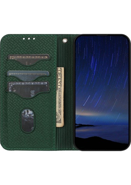 Xiaomi Redmi Note 14 5g Kılıf Dokuma Doku Pu Deri Cüzdan Telefon Kapağı-Siyahımsı Yeşil (Yurt Dışından)