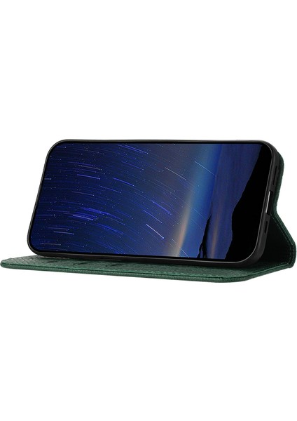 Xiaomi Redmi Note 14 5g Kılıf Dokuma Doku Pu Deri Cüzdan Telefon Kapağı-Siyahımsı Yeşil (Yurt Dışından)