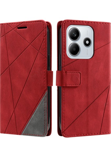Xiaomi Redmi Note 14 5g Kılıf Baskılı Çizgiler Pu Deri Ekleme Cüzdan Telefon Kapağı-Kırmızı (Yurt Dışından)