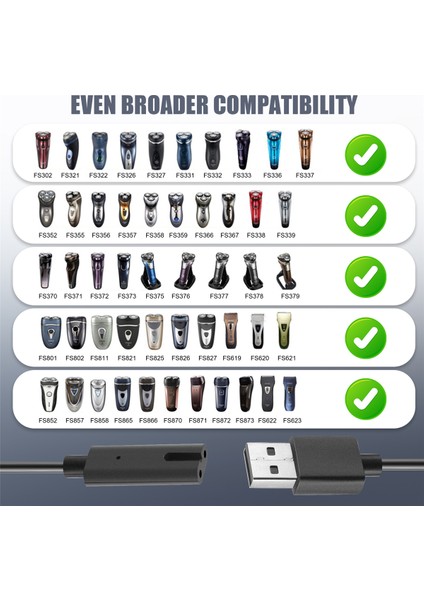 USB Kablosu, FS371 372 373 871 339 375 376 Tıraş Makinesi Güç Adaptörü USB Kablosu Şarj Kablosu Için Uygun, Siyah (Yurt Dışından)