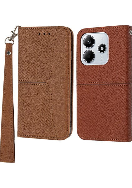 Xiaomi Redmi Note 14 5g Kılıf Dokuma Doku Pu Deri Cüzdan Telefon Kapağı-Kahverengi (Yurt Dışından)