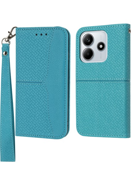 Xiaomi Redmi Note 14 5g Kılıf Dokuma Doku Pu Deri Cüzdan Telefon Kapağı-Mavi Için (Yurt Dışından)