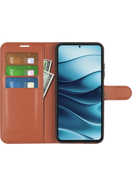 Xiaomi Redmi Note 14 5g/14 4g Kılıf Litchi Doku Darbeye Dayanıklı Deri Cüzdan Telefon Kapağı-Kahverengi (Yurt Dışından) modelleri