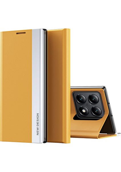 Xiaomi 14T Kılıf Için Stand-Sarı ile Düşmeyi Önleyici Deri Telefon Kılıfı (Yurt Dışından)