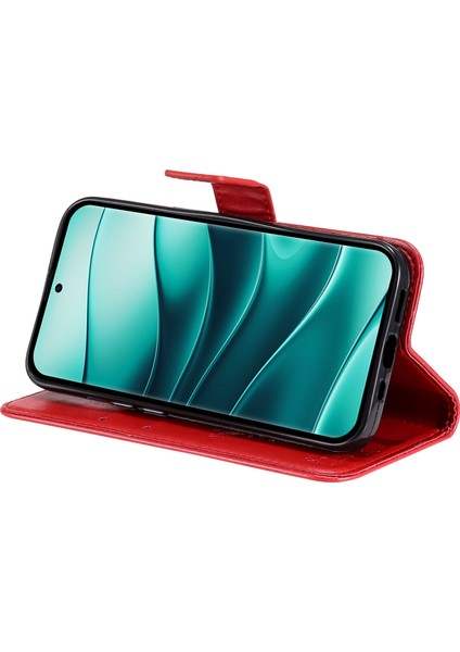 Kt Baskı Çiçek Serisi-3 Xiaomi Redmi Için Not 14 Pro+ 5g / Not 14 Pro 5g Kılıf Kedi Ağacı Desen Flip Deri Telefon Kapağı-Kırmızı (Yurt Dışından)