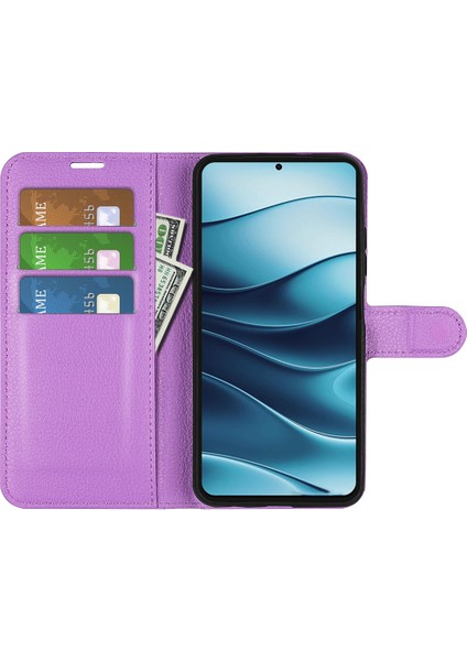 Xiaomi Redmi Için Not 14 5g/14 4g Kılıf Litchi Doku Darbeye Dayanıklı Deri Cüzdan Telefon Kapağı-Mor (Yurt Dışından) modelleri