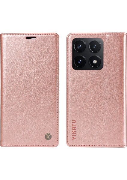 Xiaomi 14T Kılıf Cüzdan Litchi Tahıl Deri Telefon Kapağı Manyetik Otomatik Emilmiş-Gül Altın Için (Yurt Dışından)