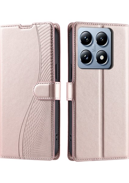 Xiaomi 14T Kılıf Nokta Baskılı Pu Deri Flip Telefon Kapağı, Kart Yuvalı, Askı-Gül Altın (Yurt Dışından)