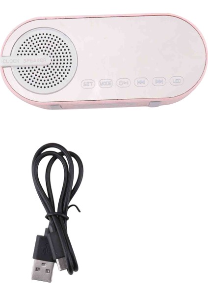 Dijital Saat, Dijital Saatli Taşınabilir Bluetooth Hoparlör Renkli Gece Lambası Çift Alarm Aynalı Subwoofer Pembe, Pembe (Yurt Dışından)