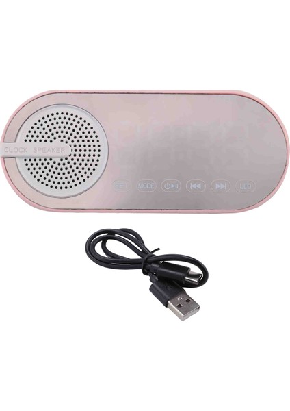 Dijital Saat, Dijital Saatli Taşınabilir Bluetooth Hoparlör Renkli Gece Lambası Çift Alarm Aynalı Subwoofer Pembe, Pembe (Yurt Dışından)