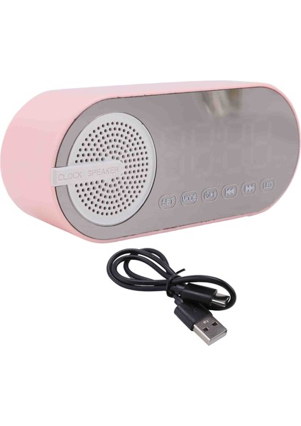 Dijital Saat, Dijital Saatli Taşınabilir Bluetooth Hoparlör Renkli Gece Lambası Çift Alarm Aynalı Subwoofer Pembe, Pembe (Yurt Dışından)