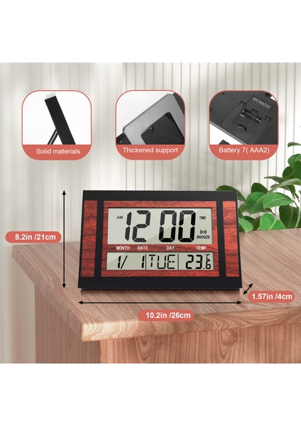 Çalar Saat, Dijital Duvar Saati LCD Büyük Sayı Zaman Sıcaklık Takvim Alarm Masa Masa Modern Tasarım Ofis Ev Siyah, Siyah (Yurt Dışından)