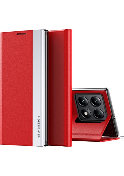 Xiaomi 14T Kılıf Için Stand-Kırmızı ile Düşmeyi Önleyici Deri Telefon Kılıfı (Yurt Dışından)