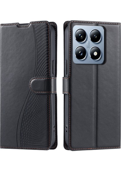 Xiaomi 14T Kılıf Nokta Baskılı Pu Deri Flip Telefon Kapağı, Kart Yuvalı, Askı-Siyah (Yurt Dışından)