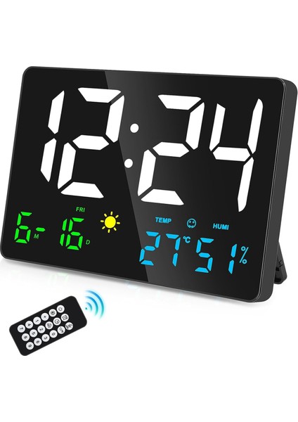 Saat, Dijital Duvar Saati Büyük Ekran, 25CM USB LED Saatler Hava Istasyonuyla Yatak Odası Için Alarm, Siyah (Yurt Dışından)