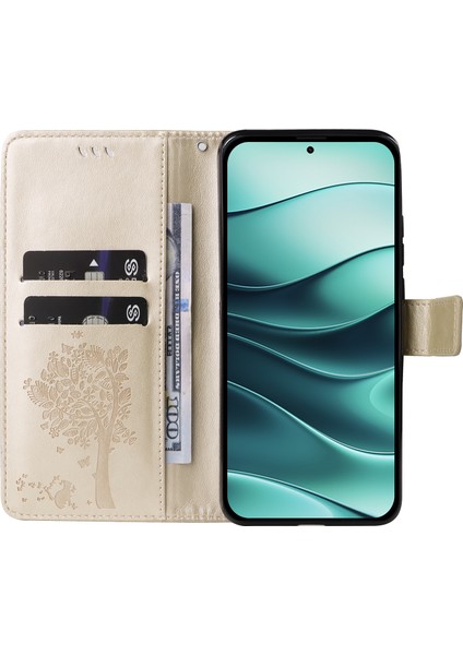 Kt Baskı Çiçek Serisi-3 Xiaomi Redmi Için Not 14 5g Kılıf Kedi Ağacı Desen Çevirme Deri Telefon Kapağı-Altın (Yurt Dışından) modelleri