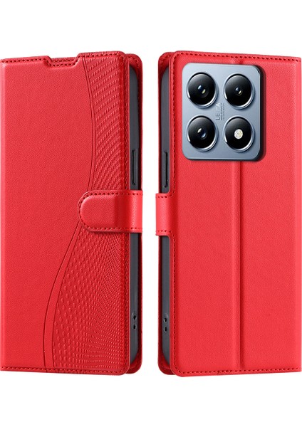 Xiaomi 14T Kılıf Nokta Baskılı Pu Deri Flip Telefon Kapağı, Kart Yuvalı, Askı-Kırmızı (Yurt Dışından)
