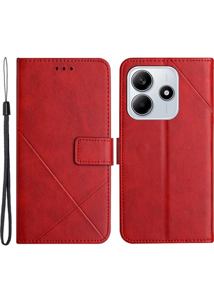 Xiaomi Redmi Note 14 5g Çizgi Desenli Cüzdan Telefon Kılıfı-Kırmızı (Yurt Dışından)