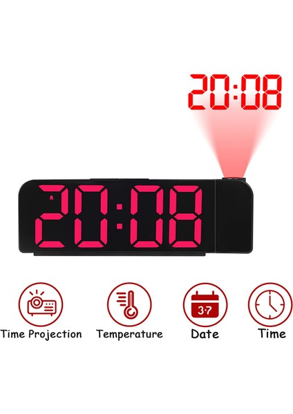 Çalar Saat, 180° Dönebilen Projeksiyonlu Çalar Saat 12/24H LED Dijital USB Şarjlı Tavan Projektörü (Kırmızı), Gösterildiği Gibi (Yurt Dışından)