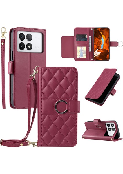 Xiaomi Poco F6 Pro 5g/redmi K70 5G/K70 Pro 5g Crossbody Cüzdan Eşkenar Dörtgen Mobil Kapak-Kırmızı (Yurt Dışından)