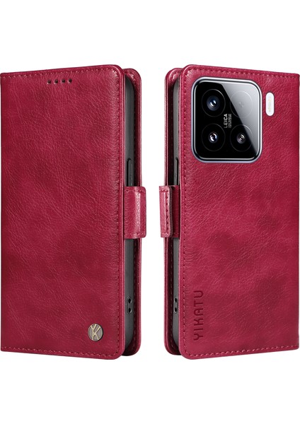 Xiaomi 15 Kılıf Yan Toka Pu Deri Telefon Kapağı Litchi Doku-Şarap Kırmızısı Için (Yurt Dışından)