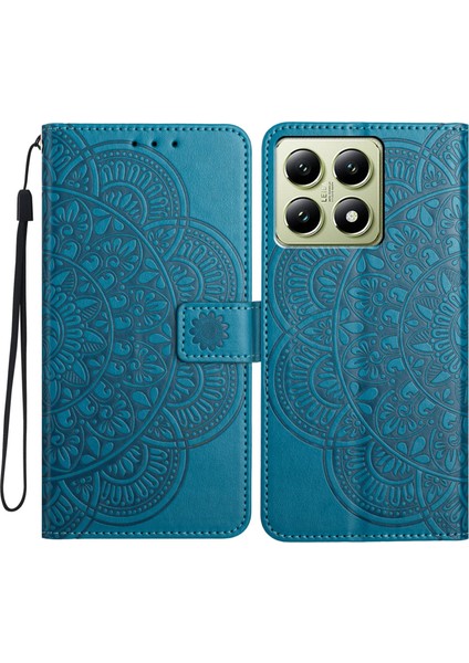 Xiaomi 14T Için Kart Yuvalı Mandala Desenli Telefon Kapağı Stand-Mavi (Yurt Dışından)