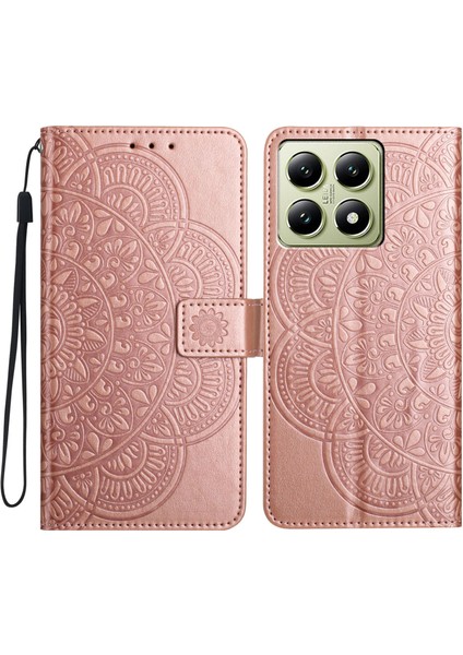 Xiaomi 14T Için Kart Yuvalı Mandala Desenli Telefon Kapağı Standı-Gül Altın (Yurt Dışından)