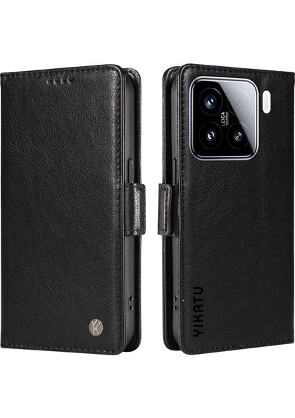 Xiaomi 15 Kılıf Yan Toka Pu Deri Telefon Kapağı Litchi Doku-Siyah Için (Yurt Dışından)