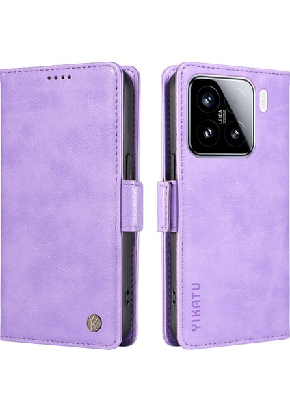 Xiaomi 15 Kılıf Yan Toka Pu Deri Telefon Kapağı Litchi Doku-Mor Için (Yurt Dışından)