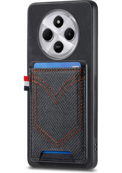 Xiaomi Redmi 14C 4G/14R 5g/poco C75 4g Retro Jean Kumaş Doku Deri Arka Kapak Kart Sahibinin-Siyah Telefon Kılıfı (Yurt Dışından)