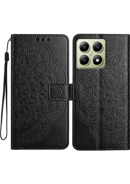 Xiaomi 14T Için Kart Yuvalı Mandala Desenli Telefon Kılıfı Standı-Siyah (Yurt Dışından)