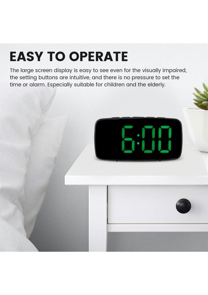 Çalar Saat, Akıllı Dijital Çalar Saat Başucu, Yatak Odası Için 12/24H Tarih Sıcaklık Ertelemeli Yeşil LED Seyahat USB Masa, Siyah, Siyah ve Yeşil (Yurt Dışından)