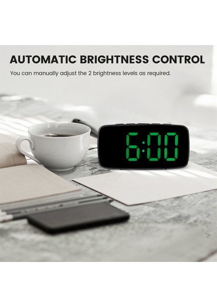 Çalar Saat, Akıllı Dijital Çalar Saat Başucu, Yatak Odası Için 12/24H Tarih Sıcaklık Ertelemeli Yeşil LED Seyahat USB Masa, Siyah, Siyah ve Yeşil (Yurt Dışından)