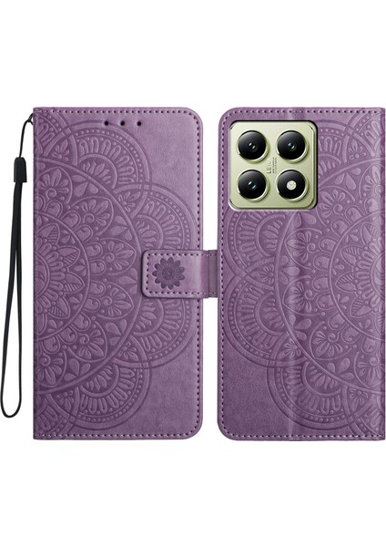 Xiaomi 14T Için Kart Yuvalı Mandala Desenli Telefon Kılıfı Standı-Mor (Yurt Dışından)