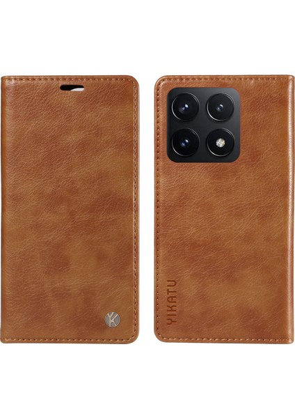 Xiaomi 14T Kılıf Cüzdan Litchi Tahıl Deri Telefon Kapağı Manyetik Otomatik Emilmiş-Kahverengi Için (Yurt Dışından)