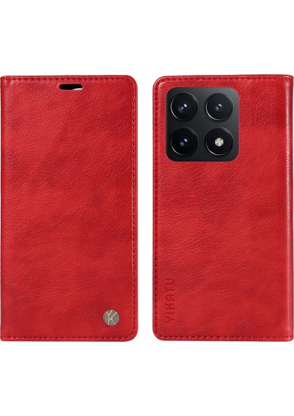 Xiaomi 14T Kılıf Cüzdan Litchi Tahıl Deri Telefon Kapağı Manyetik Otomatik Emilmiş-Kırmızı (Yurt Dışından)