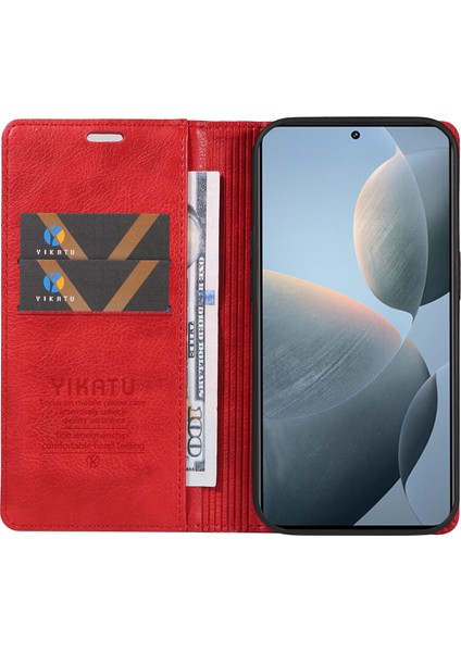 Xiaomi 14T Kılıf Cüzdan Litchi Tahıl Deri Telefon Kapağı Manyetik Otomatik Emilmiş-Kırmızı (Yurt Dışından) fiyatları