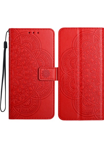 Xiaomi 14T Için Kart Yuvalı Mandala Desenli Telefon Kılıfı Standı-Kırmızı (Yurt Dışından)