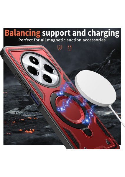 Xiaomi Poco C75 4g/redmi 14R 5G/14C 4g Için Magsafe Askeri Koruma Pc+Tpu Kapak-Kırmızı ile Uyumlu (Yurt Dışından)