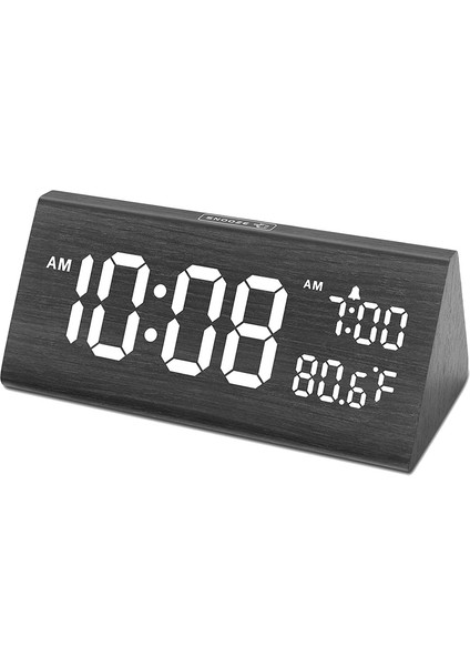Ahşap Dijital Çalar Saat, 2 USB Portlu Ahşap Dijital Çalar Saat, Büyük Rakamlar, Sıcaklık, 0-100% Parlaklık Kısma, Ayarlanabilir Ses, Siyah (Yurt Dışından)