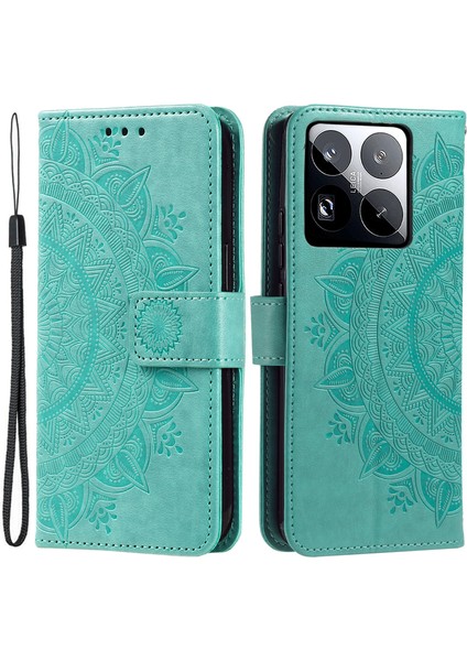 Xiaomi 15 Pro Kılıf Baskılı Totem Pu Deri Cüzdan Telefon Kapağı-Nane Yeşili (Yurt Dışından)