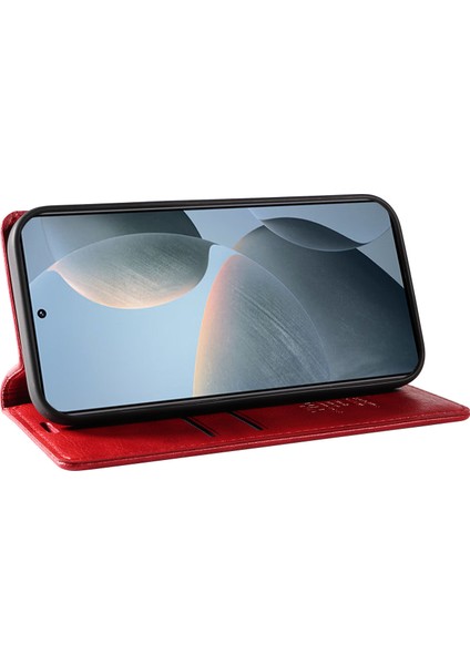 Xiaomi 14T Kılıf Cüzdan Litchi Tahıl Deri Telefon Kapağı Manyetik Otomatik Emilmiş-Kırmızı (Yurt Dışından) modelleri