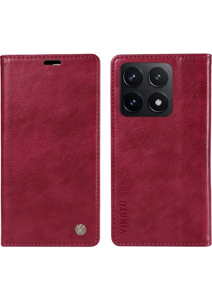 Xiaomi 14T Kılıf Cüzdan Litchi Tahıl Deri Telefon Kapağı Manyetik Otomatik Emilmiş-Şarap Kırmızısı Için (Yurt Dışından)